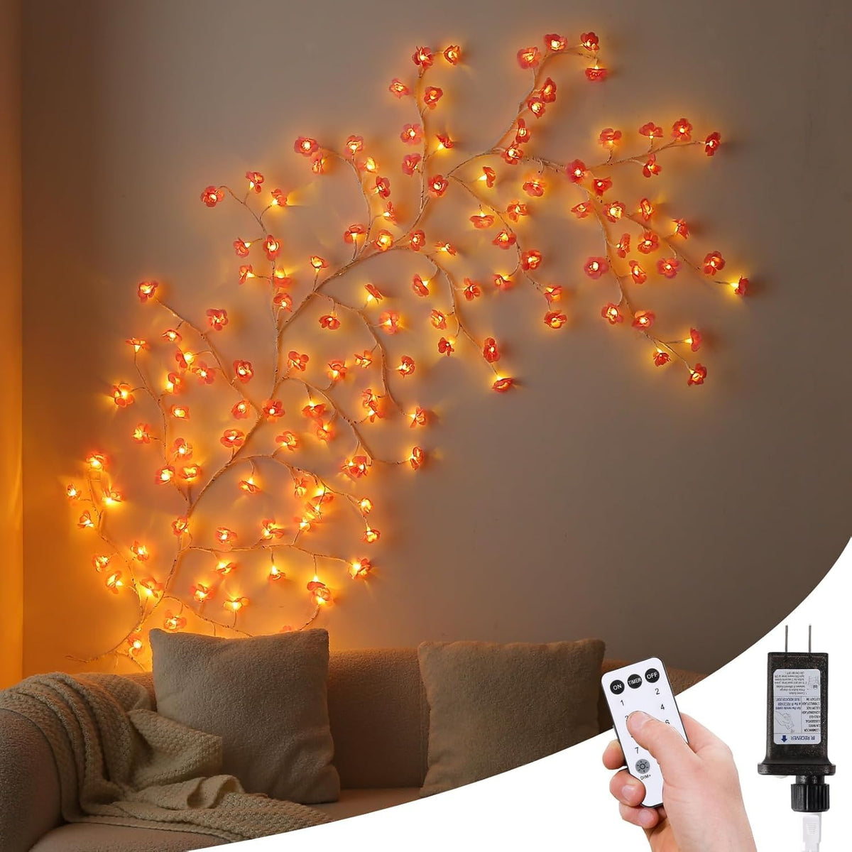 NIDISETPJAS Enchanted Willow Vine Lights with Remote, Christmas Swags Decorations Indoor Room Decor, 18 Branches 144 LEDs Lighted Willow Vine Lights for Walls Bedroom Home Decor