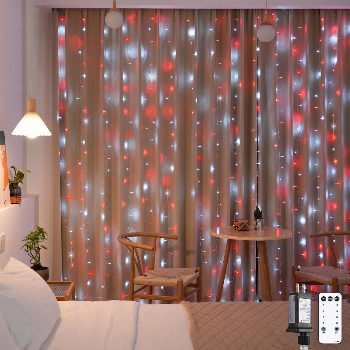 JMEXSUSS 300 LED Remote Control Curtain Lights, Plug in Fairy Curtain Lights Outdoor, Window Wall Hanging String Lights for Bedroom Indoor Dorm Backdrop Wedding Party Patio Christmas Decor, Warm White