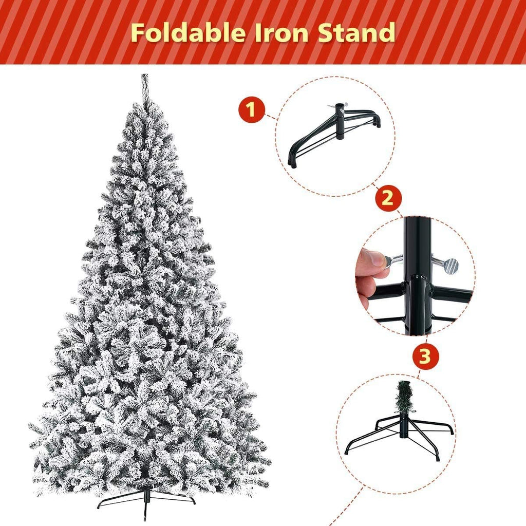 ReunionG 7.5FT Snow Christmas Tree, Artificial Flocked Hinged Pine Tree, Holiday Decoration Tree with Premium PVC Needles and Solid Metal Stand, Full Christmas Tree for Indoor Outdoor (7.5FT)