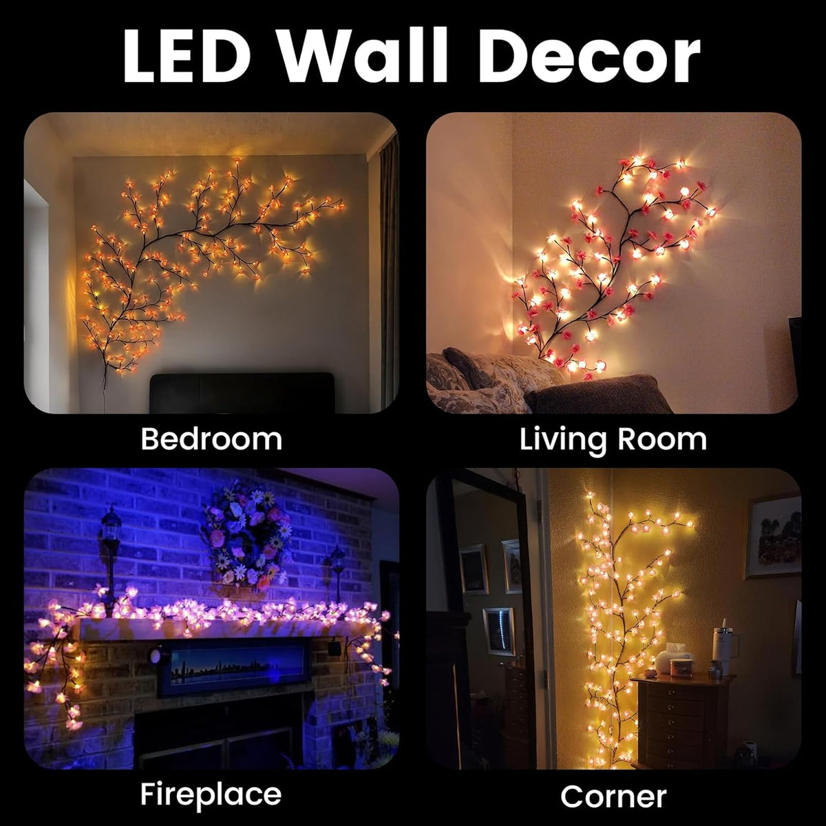 Cherry Blossom Lights with Bendable Tree Branches for Bedroom Wall Decor