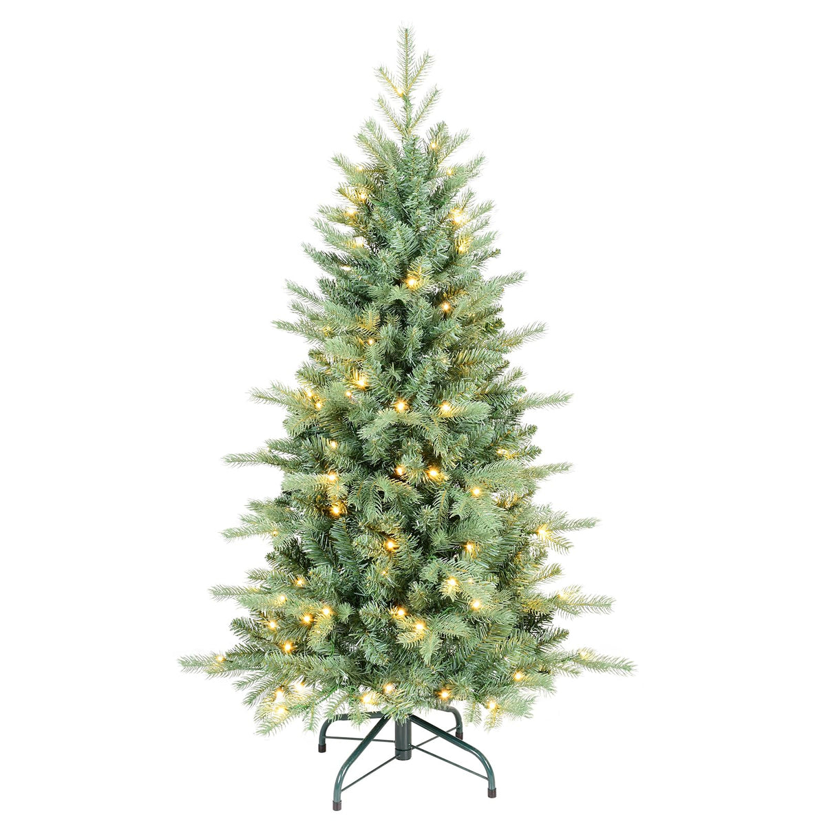 6 FT Prelit Artificial Skinny Christmas Tree,Blue Spruce Slim Pencil Xmas Tree with 1205 PE&PVC Mixed Branch Tips and 300 UL Listed Clear Lights,Hinged Pine Tree with Metal Stand for Home Office Décor