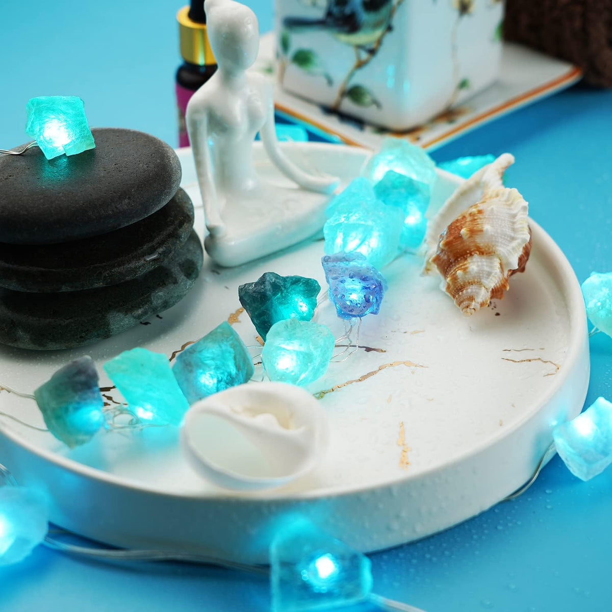 BOHON Natural Fluorite String Lights Battery Operated with Remote Timer