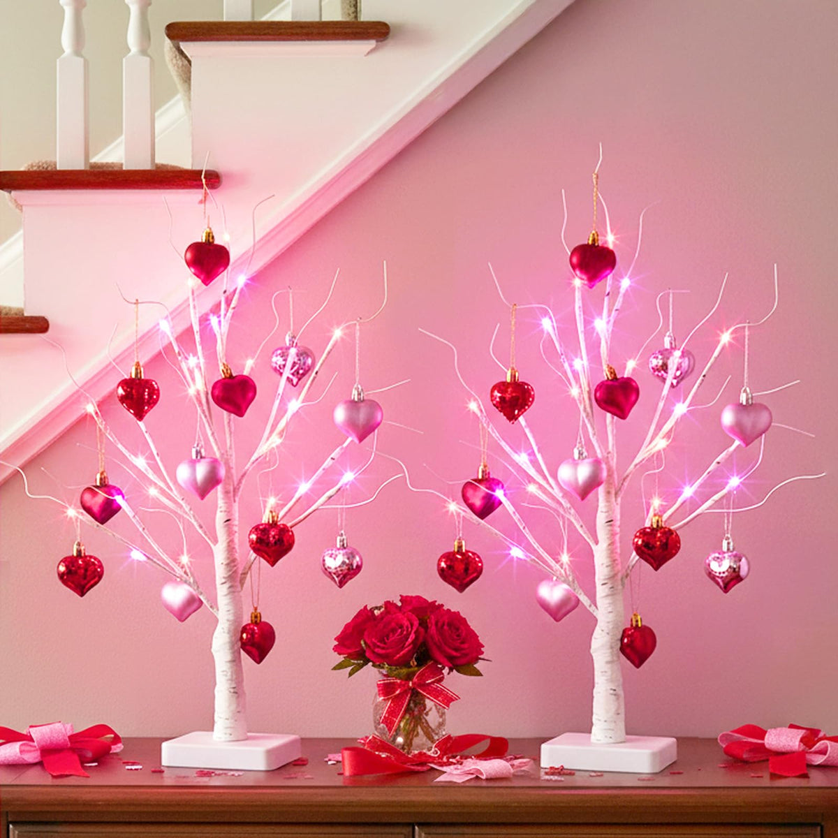 EAMBRITE Lighted Birch Tree Home Decor, Christmas Decorations Indoor 2Pack 24 LED Light Up Tabletop Mini Small Artificial White Trees Lamp with Lights Battery Operated/USB for Table Mantel (2FT)