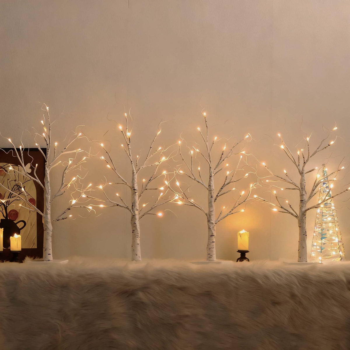 White Birch Tree with LED Lights, Lighted Birch Tree for Tabletop, USB/Battery Operated 24 LED Warm White Tree, 2FT Mini Christmas Tree Decor for Indoor Home Christmas Decorations (2 Pack, Timer)