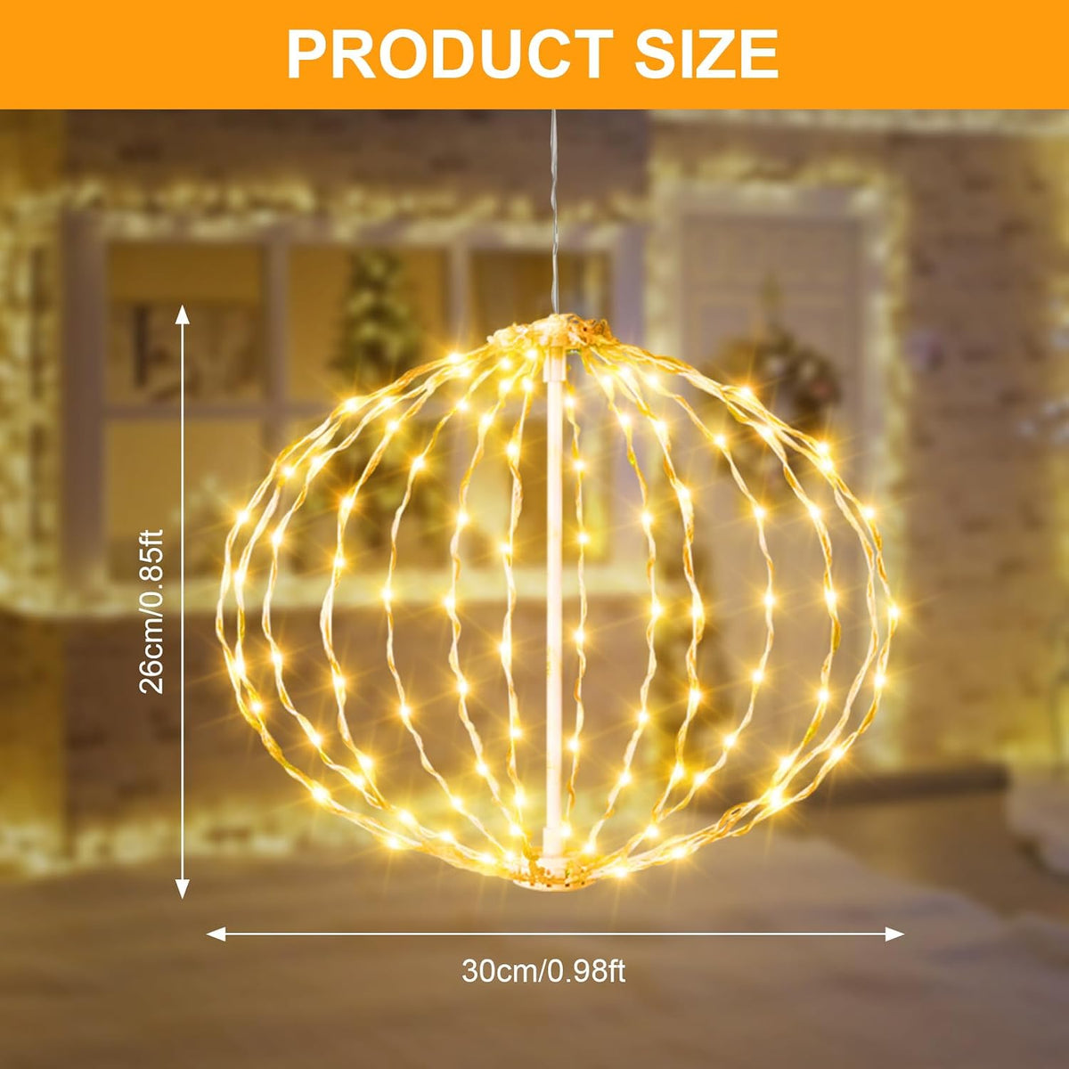 Outdoor Ball String Lights, Hanging Tree Garden Lights - 2 Pack 11.8" Sphere Light with Plug for Party Wedding Yard Garden Porch Patio Decoration(Warm White)