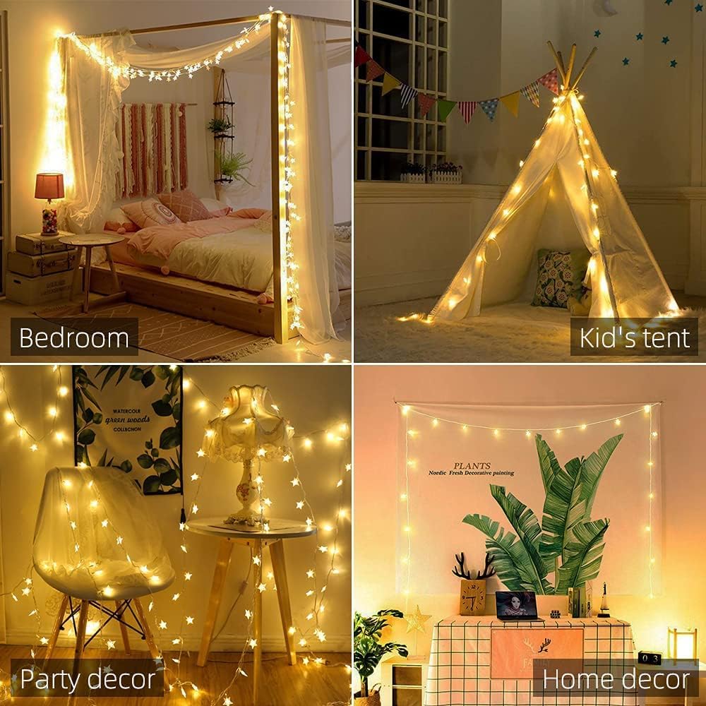 Minetom 33ft Plug in Star String Lights with Remote and Timer