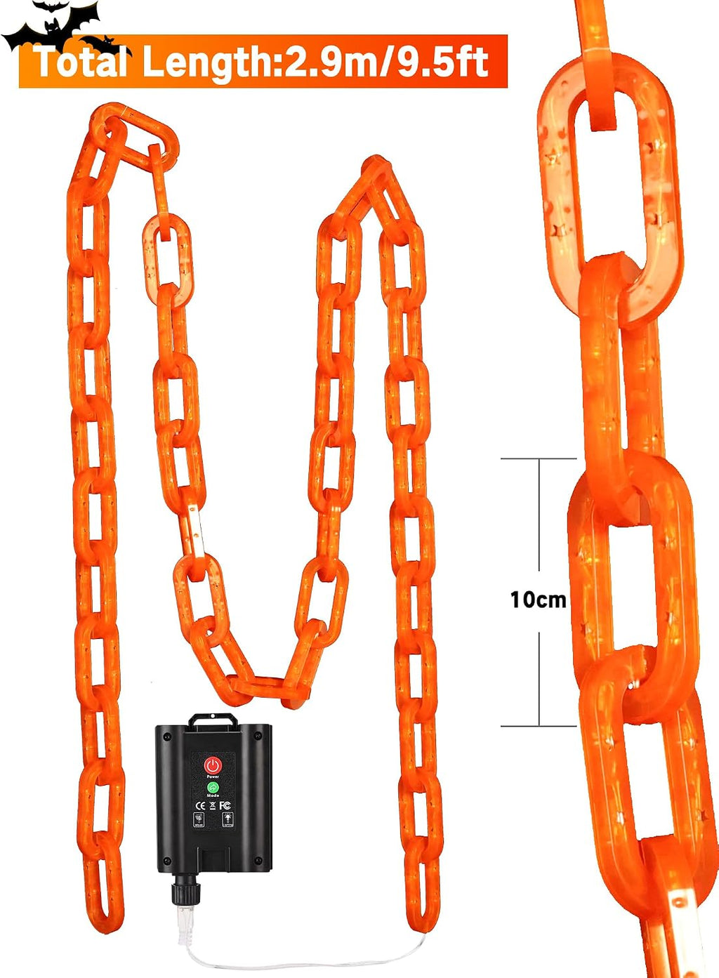 Solar Halloween Chain Lights, 10 FT 160 LED Orange Light-Up 8 Modes Memory