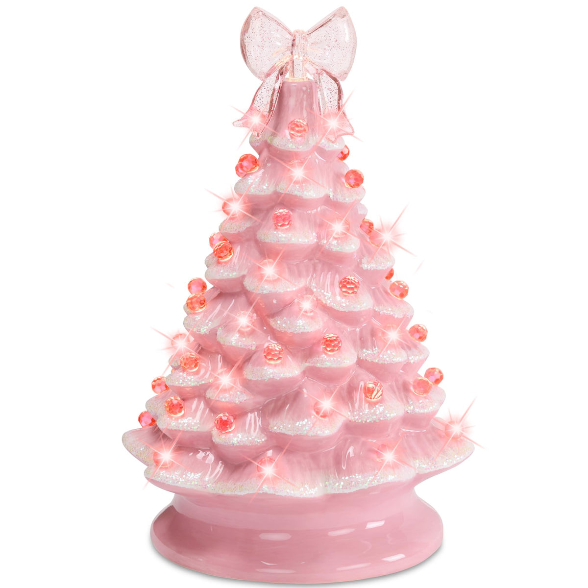 Best Choice Products 15in Ceramic Christmas Tree, Pre-lit Hand-Painted Tabletop Holiday Tree, 2 Star Toppers, 64 Lights - Gingerbread w/White Bulbs