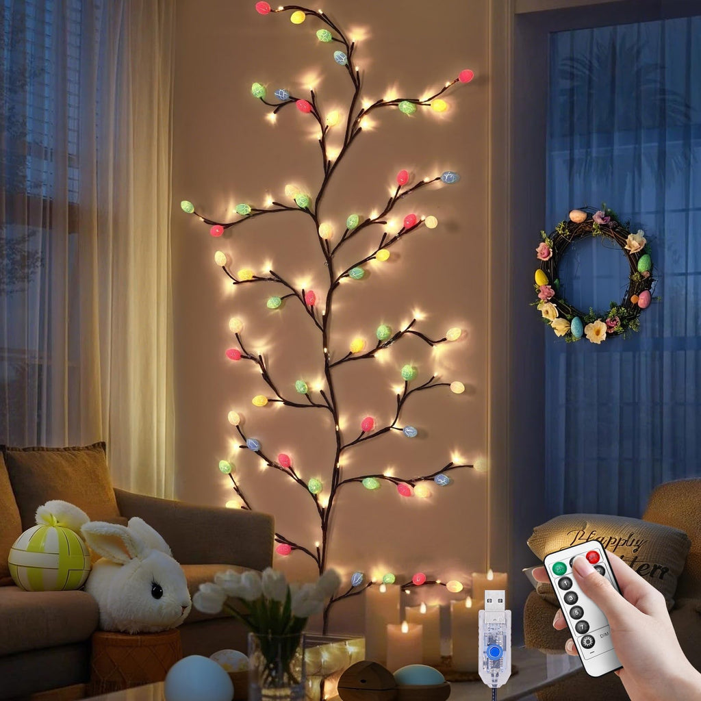 Cherry LED Tree Branch Lights for Wall, Cherry Blossom Willow Vine Twig Decor Garland with 48 LED Lights and Remote,8 Lighting Modes,Christmas Decorations Indoor for Home Wall Door Window (47inch)