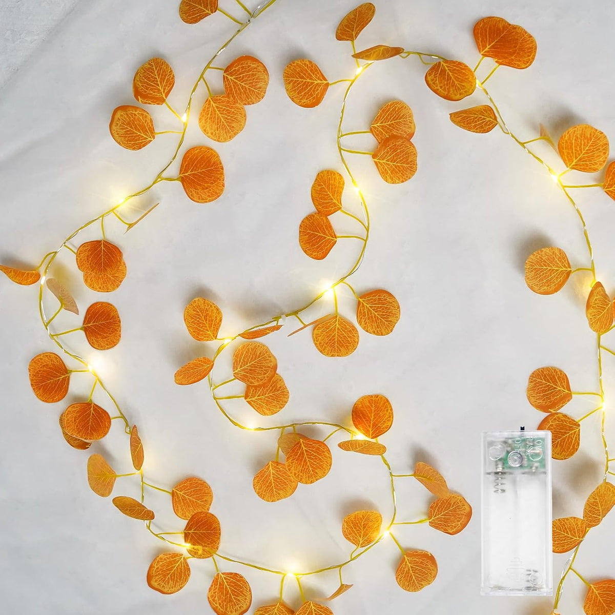 suddus Fake Vines with Eucalyptus Leaf String Lights, 6.56ft 20 LED Fairy Lights with Timer, Fall Garland Lights Battery Operated for Bedroom, Wall, Party, Garden, Harvest, Thanksgiving Decor