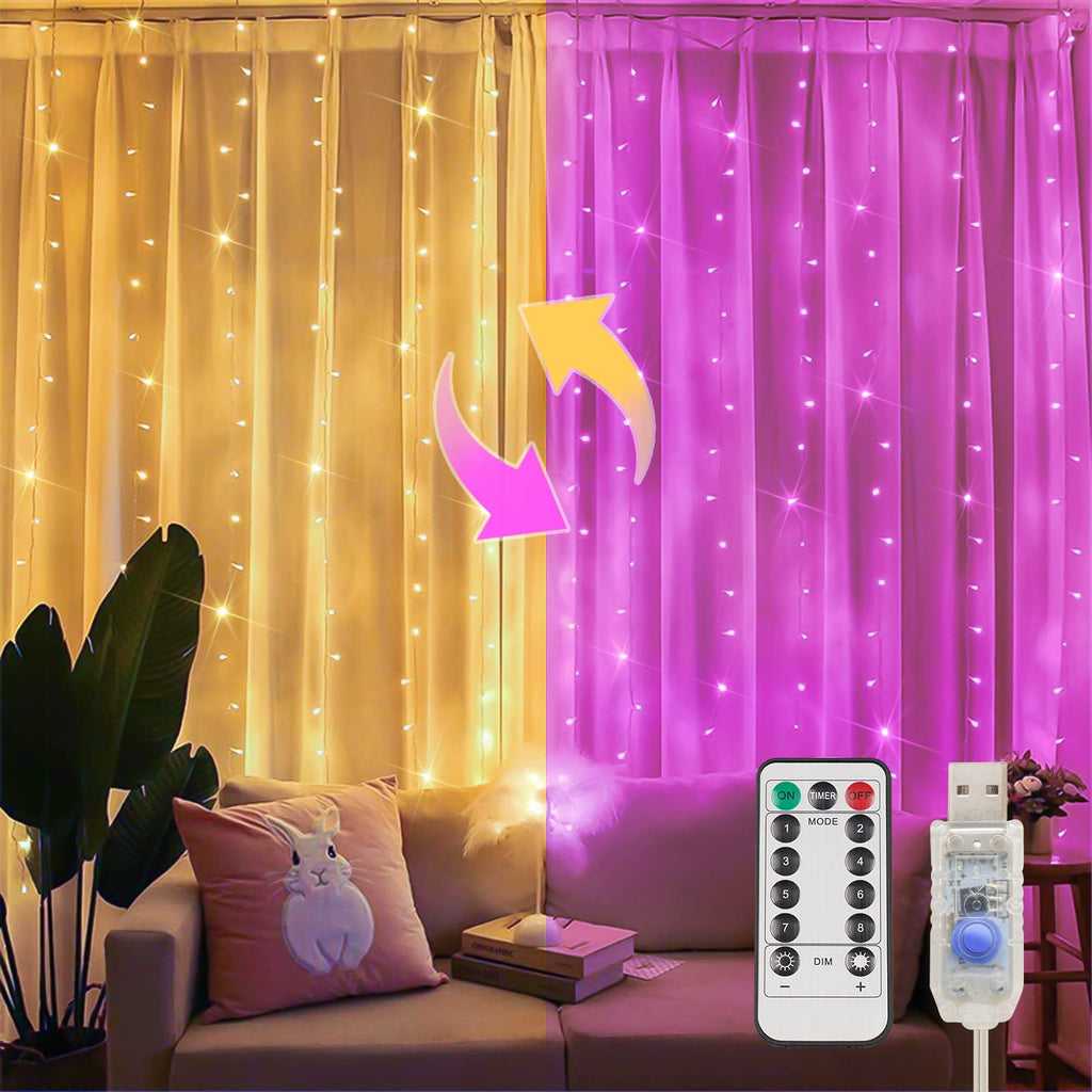 suddus 200 LED Curtain Lights Fairy Lights with Remote Bedroom 6.5x6.5ft