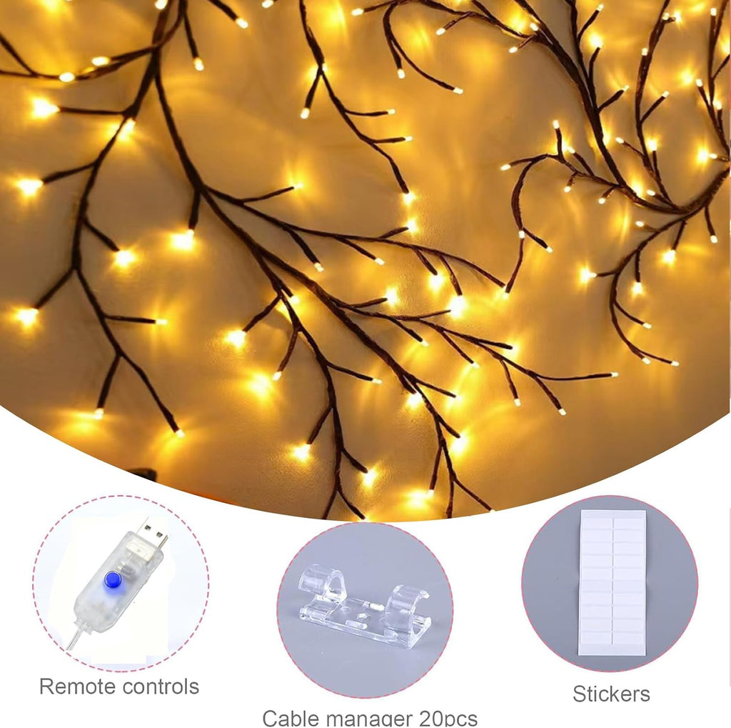 Bare Lamp LED Tree Branch Lights for Wall, Enchanted Willow Vine Lights for Bedroom, 72 Flower String Lights Decor and USB Powered,8 Lighting Modes for Indoor Window Wedding Decor (63in)