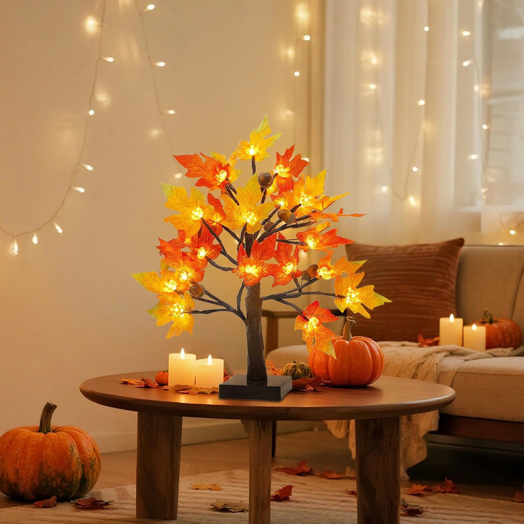 Cllayees Fall Decorations fo Home 2 Pack 18" Lighted Maple Tree