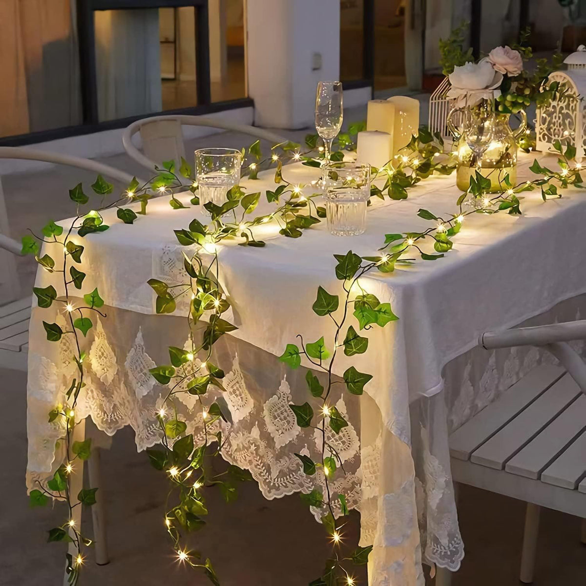 A.bigwhale Outdoor Solar Fairy Lights, 39.3ft Ivy Fairy Lights with 120 LED String Lights, Solar Vine Lights Outdoor Weatherproof, 8 Modes Leaf Light for Garden, Balcony, Patio, Room Decoration