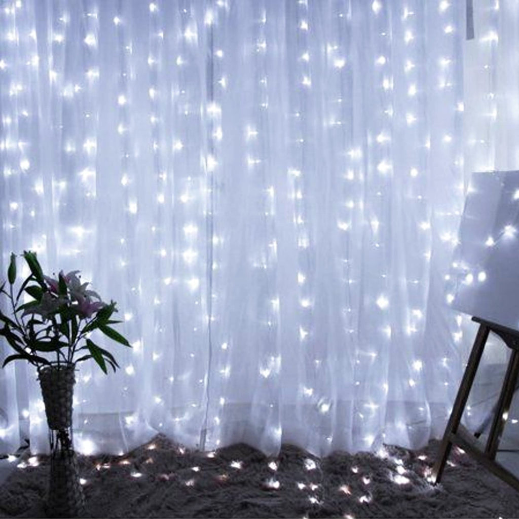 Dazzle Bright Curtain String Lights, 300 LED 9.8ft x9.8ft Warm White Fairy Lights with 8 Lighting Modes, Waterproof Lights for Bedroom Christmas Party Wedding Home Garden Wall Decor