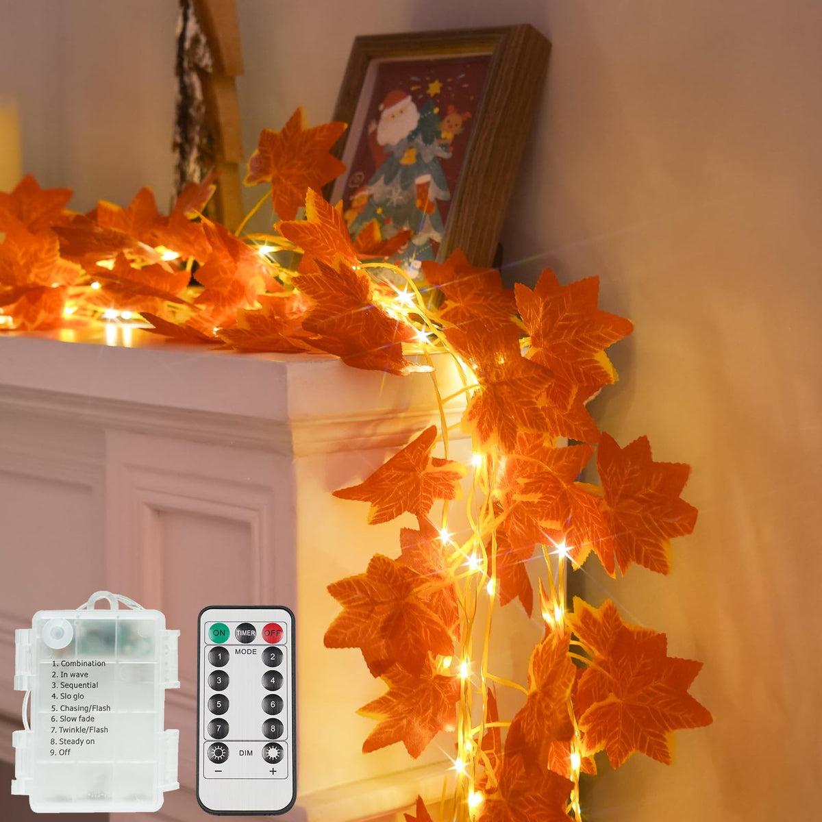 suddus 60LED Garland with White Camellia Lights Battery Operated Clear Wire