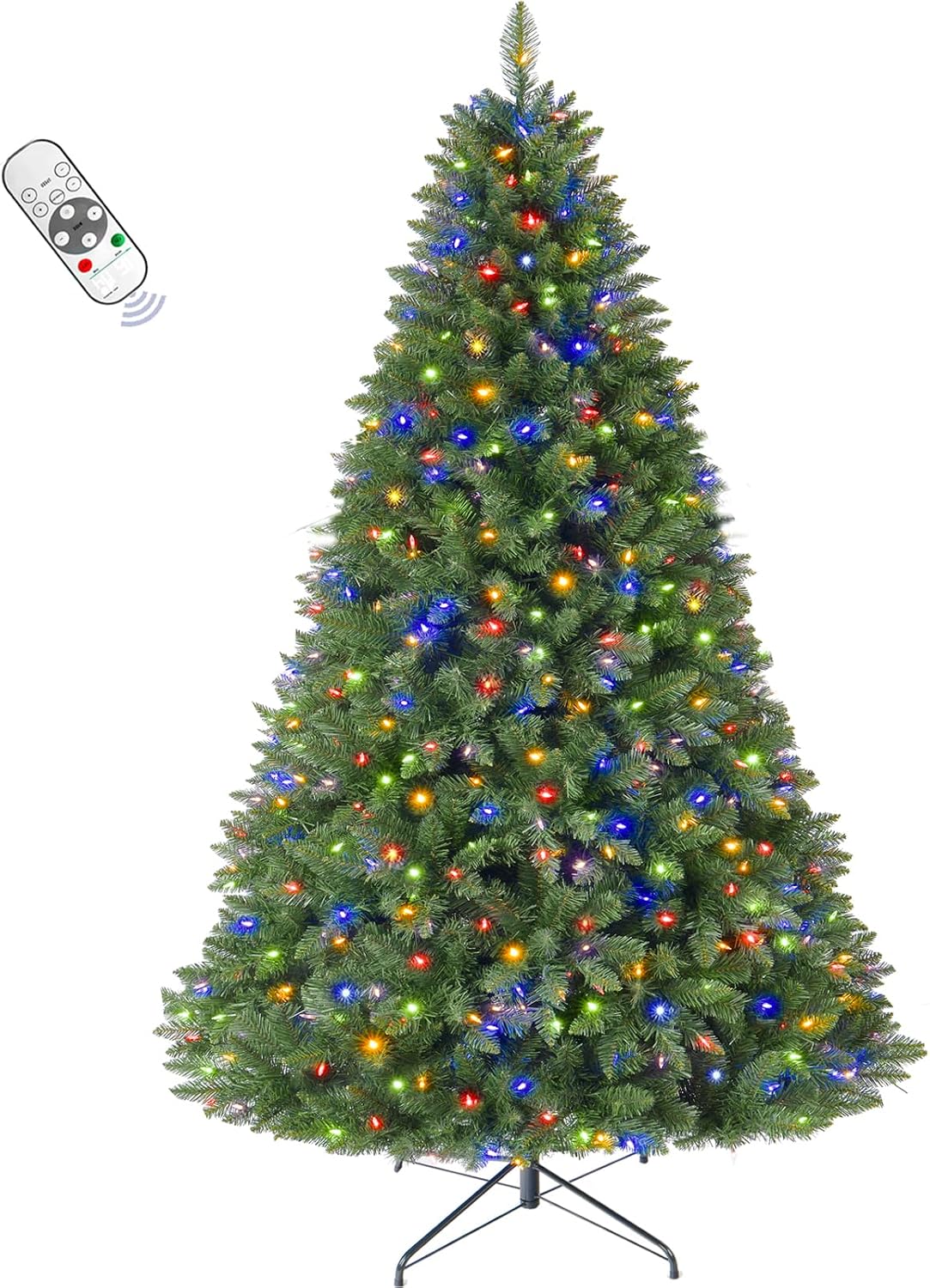 6 FT Pre-lit Christmas Tree Spruce with Remote Control, 300 Warm White Multi-Color Changing LED Lights, Artificial Hinged/Feel Real/Realistic for Home, Holiday Decoration Dual Color LED
