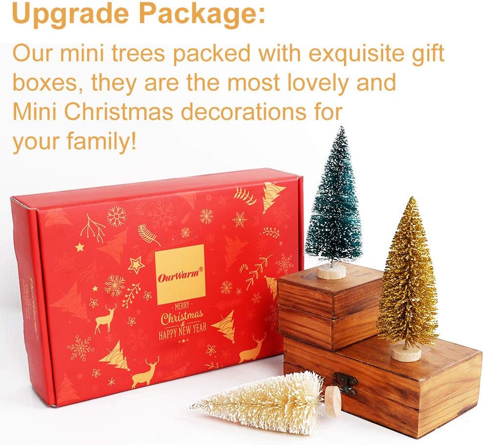 AerWo 24Pcs Mini Christmas Trees Bottle Brush Trees with Wood Base, Christmas Village Trees for Tabletop Christmas Decor Holiday Winter Decorations