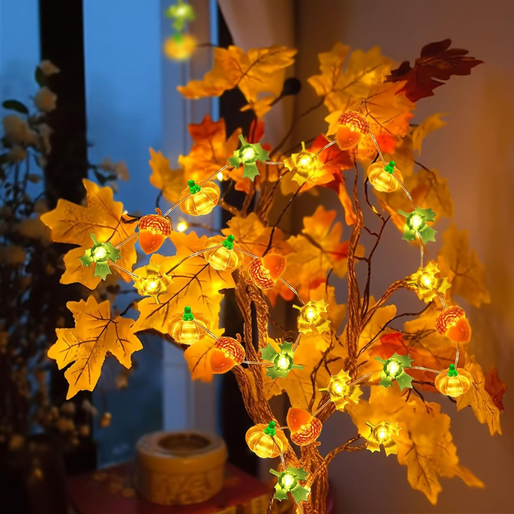 Coquimbo Fall Decor Thanksgiving Lights, 10FT 30 LED Pumpkin Maple Lights