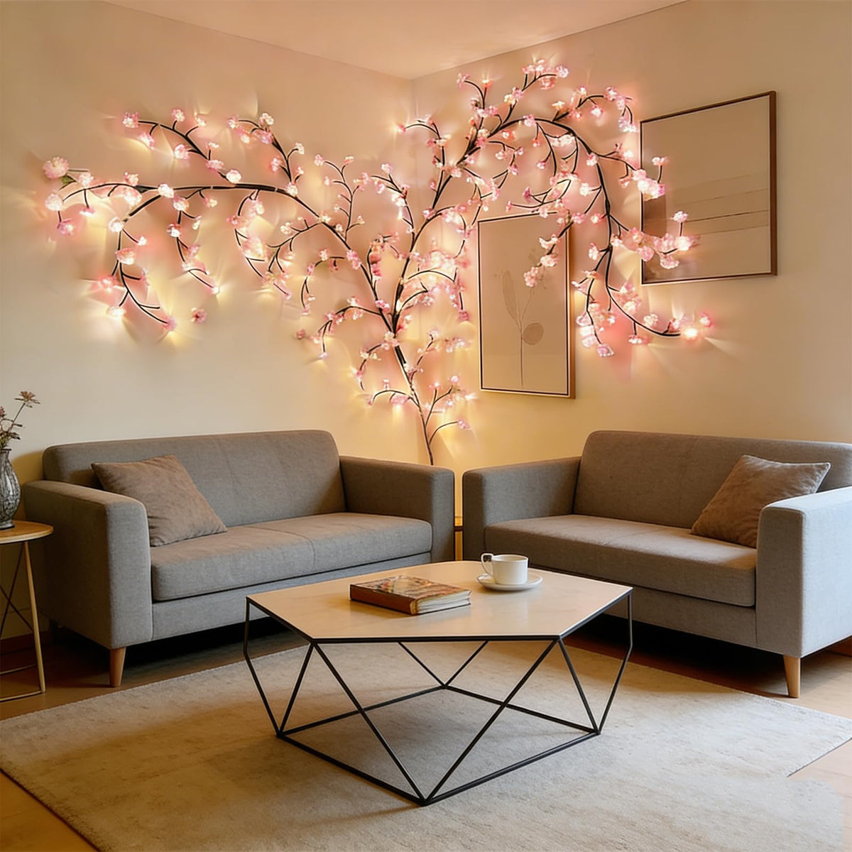 Bare Lamp LED Tree Branch Lights for Wall, Enchanted Willow Vine Lights for Bedroom, 72 Flower String Lights Decor and USB Powered,8 Lighting Modes for Indoor Window Wedding Decor (63in)