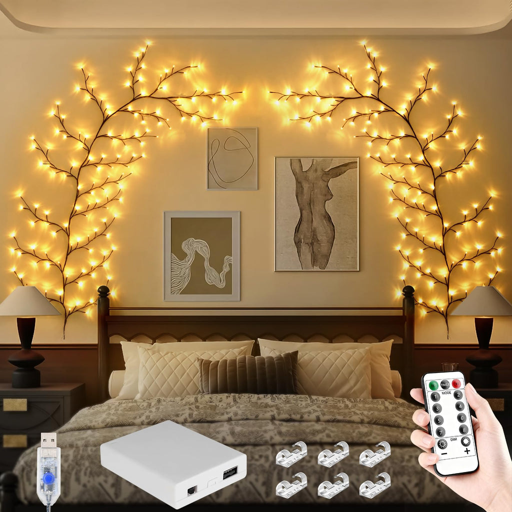 7.55FT 144LED Pink Cherry Blossom Tree Branch Lights for Wall Battery Box