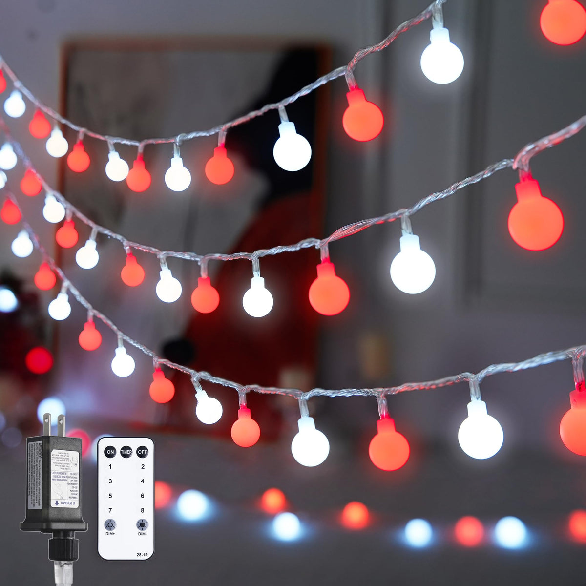 JMEXSUSS 100 LED Globe String Lights Indoor Bedroom, 33ft Fairy Lights