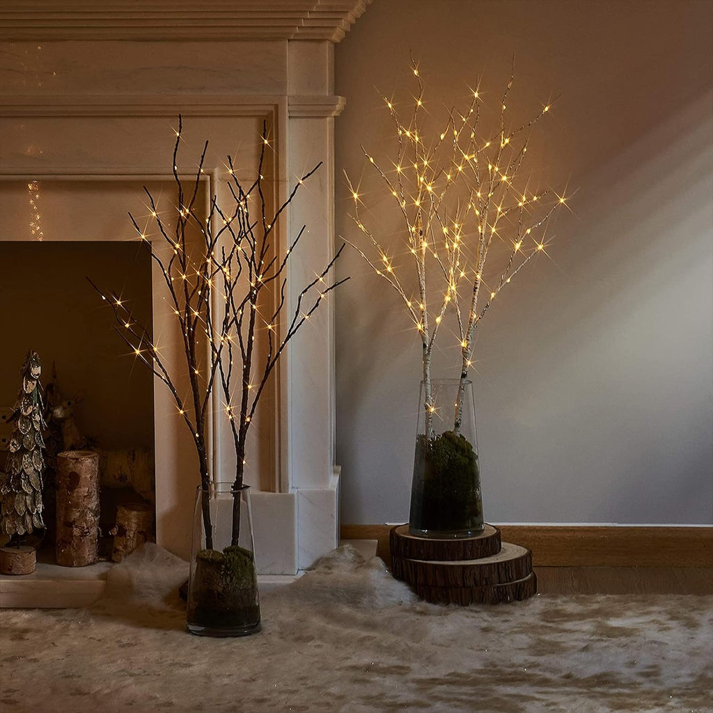Birchlitland Lighted Brown Branches 32IN 100 LED with Timer Battery Operated, Artificial Tree Branch with Warm,Willow Branch Lights for Home Bedroom Fireplace Christmas Holiday Decoration