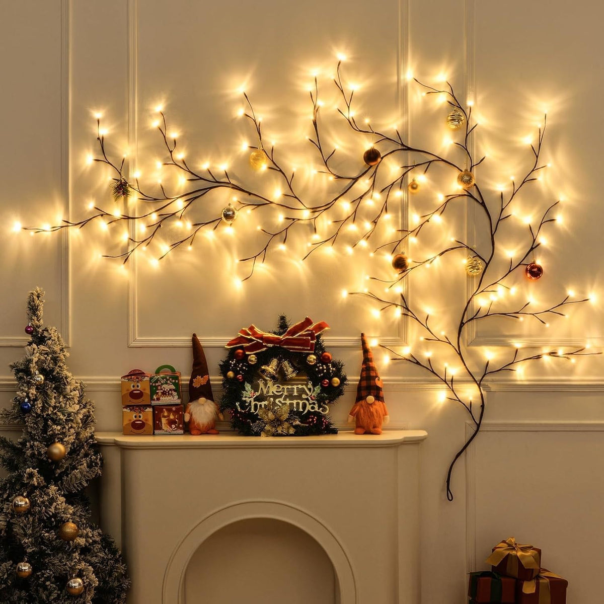 Bare Lamp LED Tree Branch Lights for Wall, Enchanted Willow Vine Lights for Bedroom, 72 Flower String Lights Decor and USB Powered,8 Lighting Modes for Indoor Window Wedding Decor (63in)