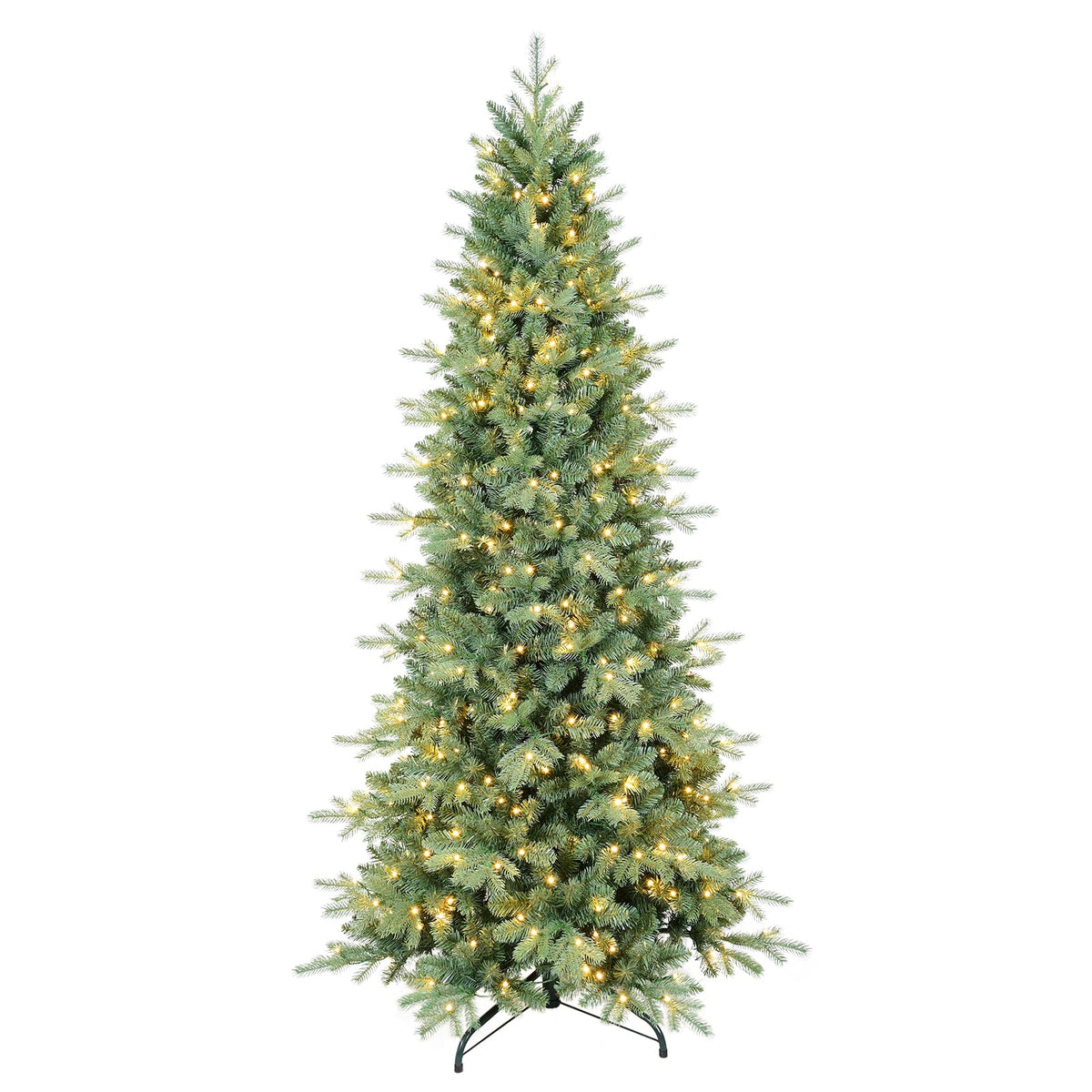 6 FT Prelit Artificial Skinny Christmas Tree,Blue Spruce Slim Pencil Xmas Tree with 1205 PE&PVC Mixed Branch Tips and 300 UL Listed Clear Lights,Hinged Pine Tree with Metal Stand for Home Office Décor