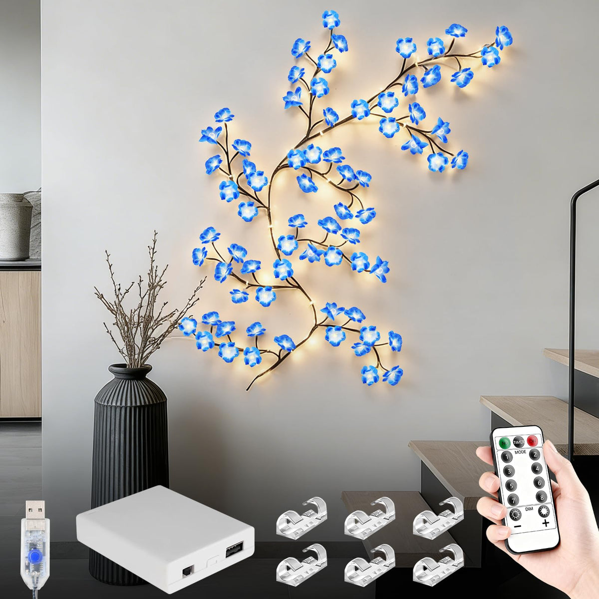 7.55FT 144LED Pink Cherry Blossom Tree Branch Lights for Wall Battery Box