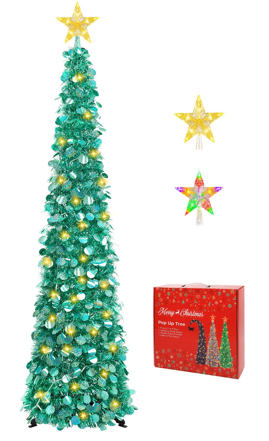 5FT Pop Up Christmas Tree with Lighted Top Star for Christmas Decorations