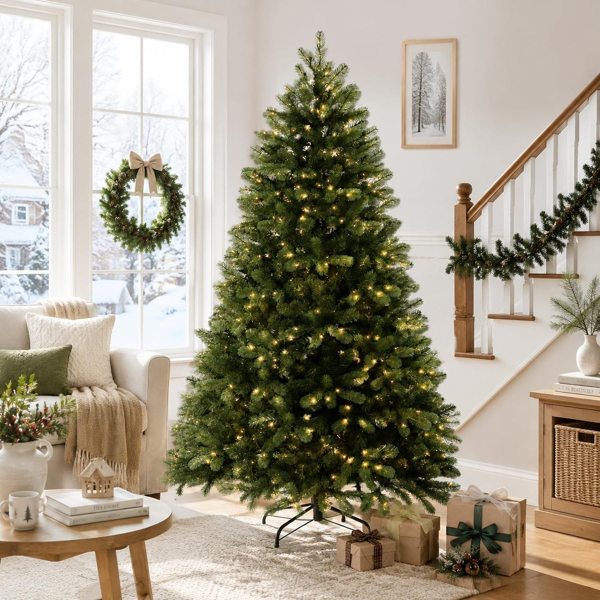 6.5FT Pre-Lit Artificial Christmas Tree with 650 White Lights