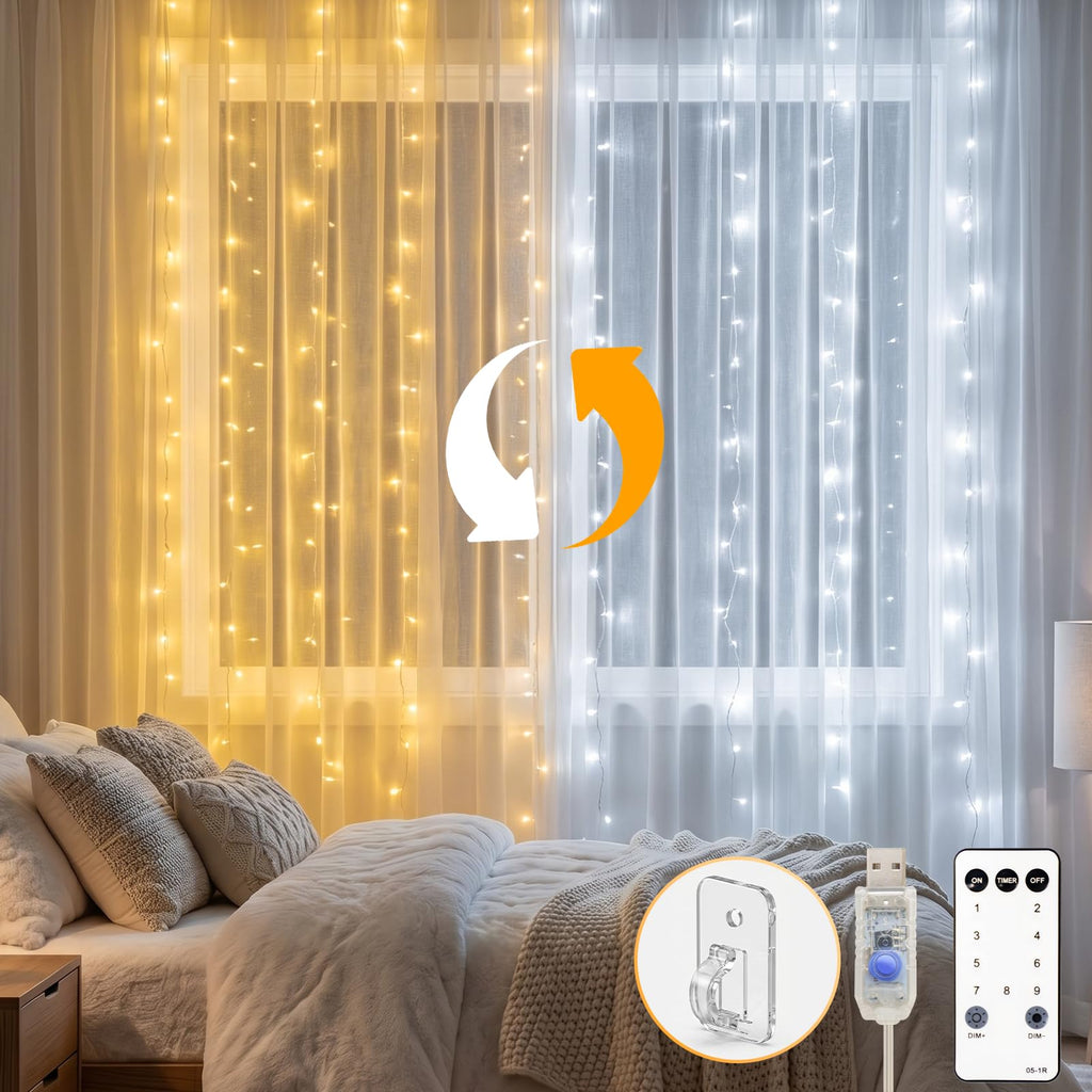 suddus 200 LED Curtain Lights Fairy Lights with Remote Bedroom 6.5x6.5ft