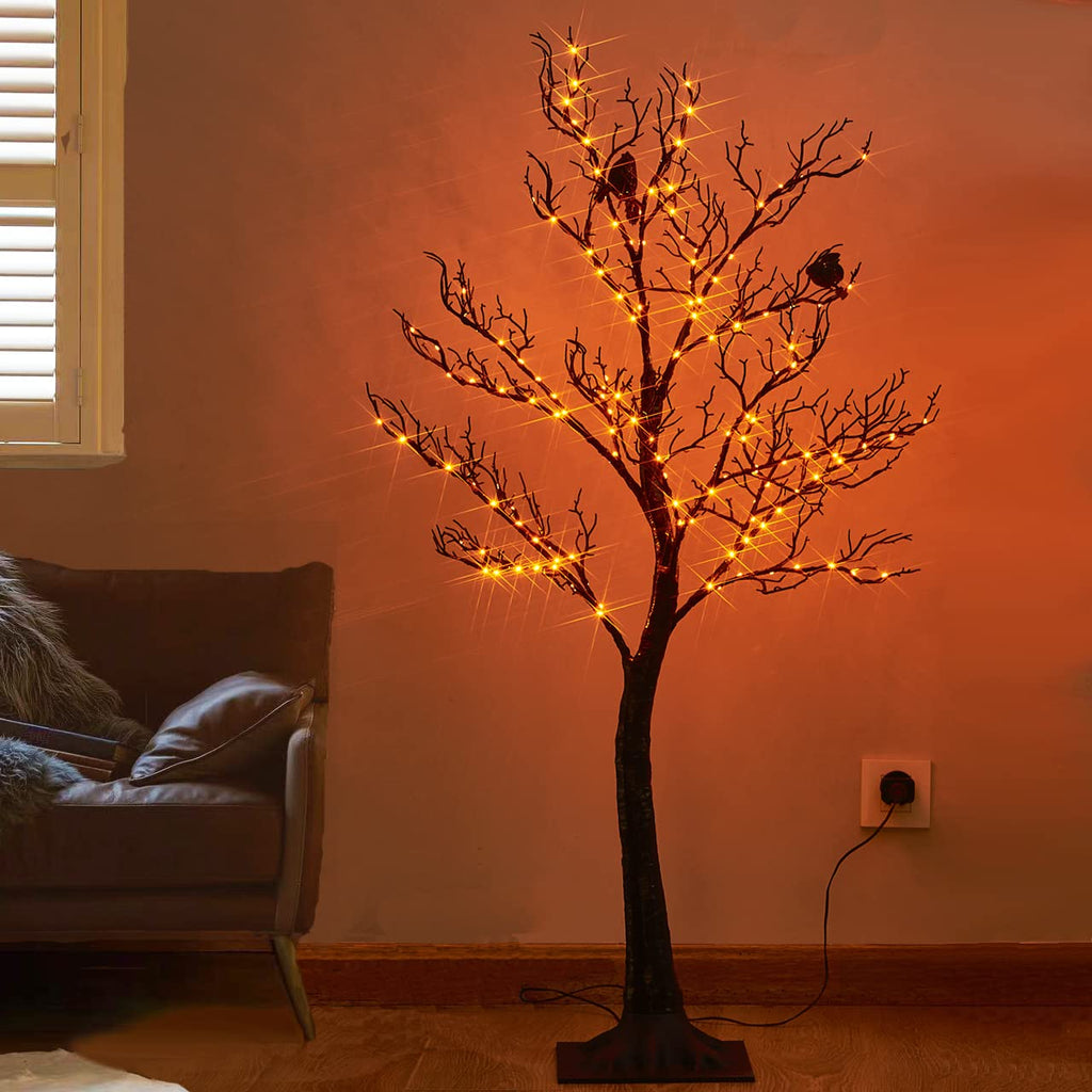 Hairui Lighted Halloween Tree with 150 Orange Fairy Lights 4FT, Spooky Black Tree Lights Plug in for Indoor Outdoor Home Halloween Party Decoration