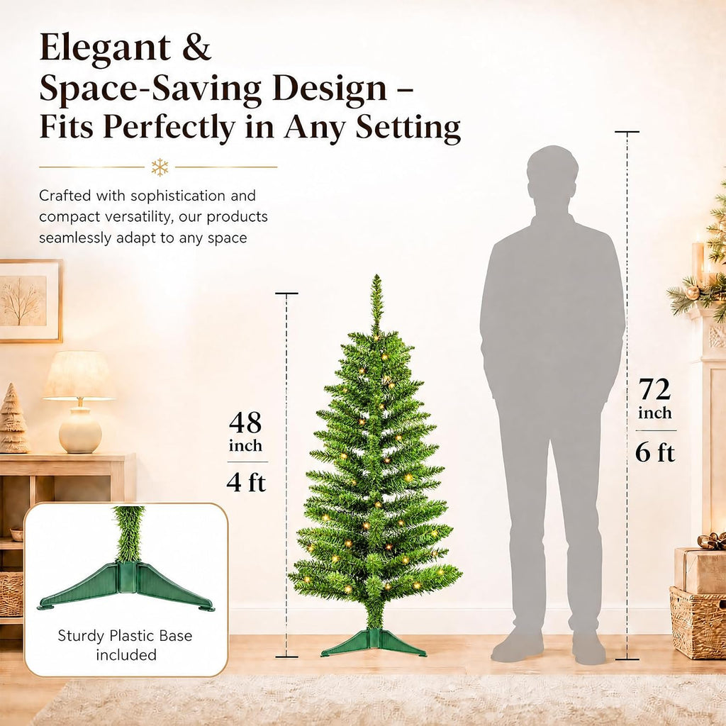 4ft Green Christmas Tree with Light，Small Artificial Xmas Tree