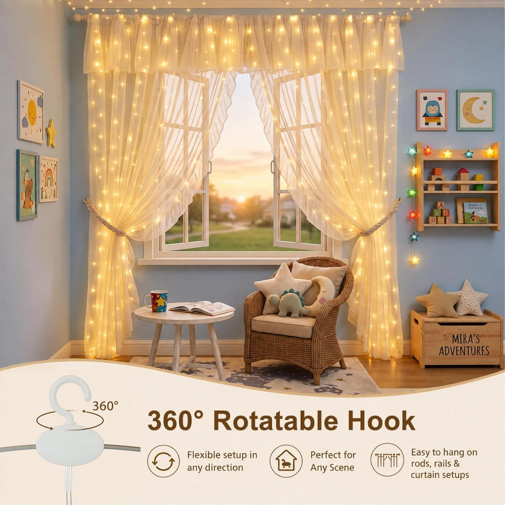 Fairy Curtain Light, 300LED 9.8x9.8ft, Remote & 8 Modes, USB