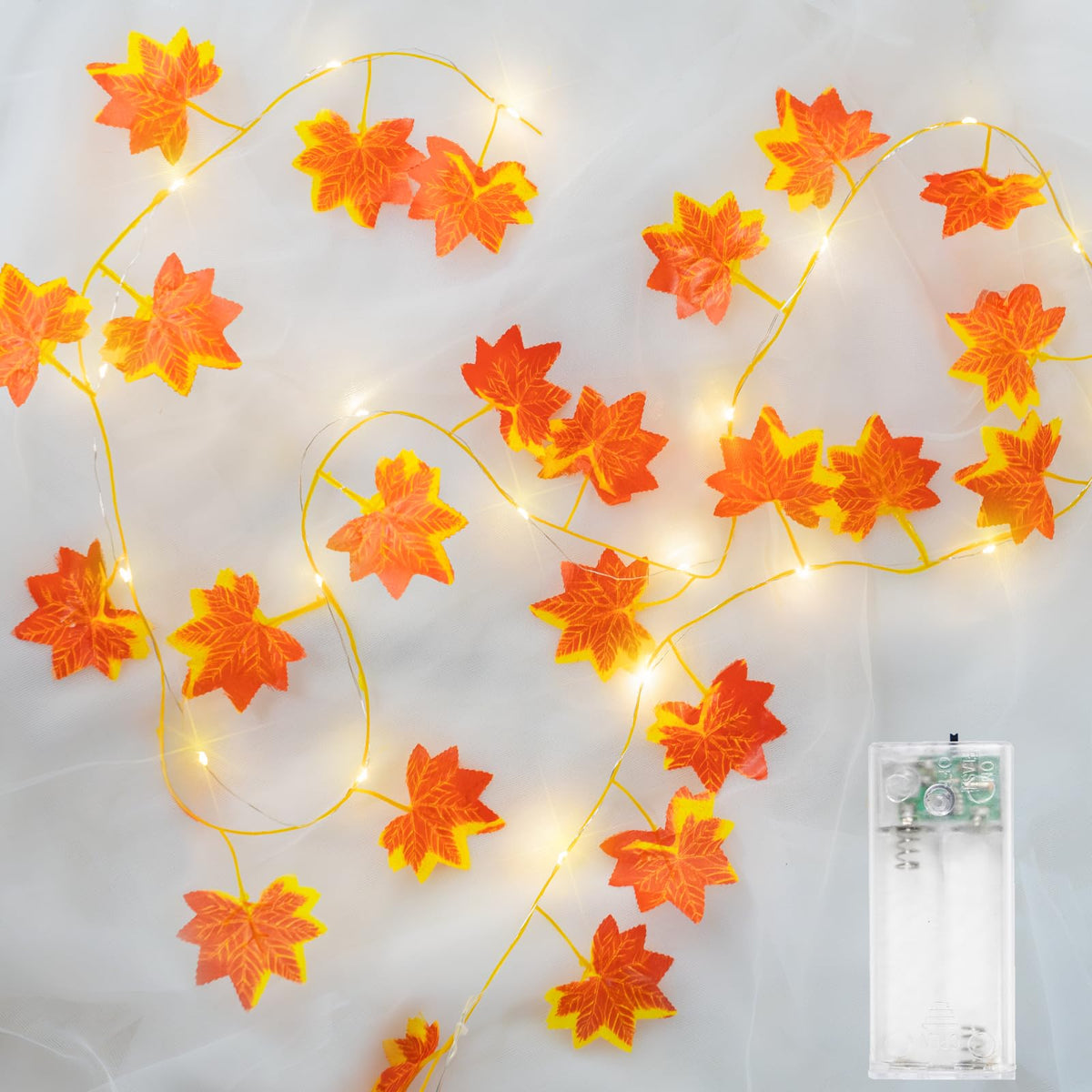 suddus Fake Vines with Eucalyptus Leaf String Lights, 6.56ft 20 LED Fairy Lights with Timer, Fall Garland Lights Battery Operated for Bedroom, Wall, Party, Garden, Harvest, Thanksgiving Decor
