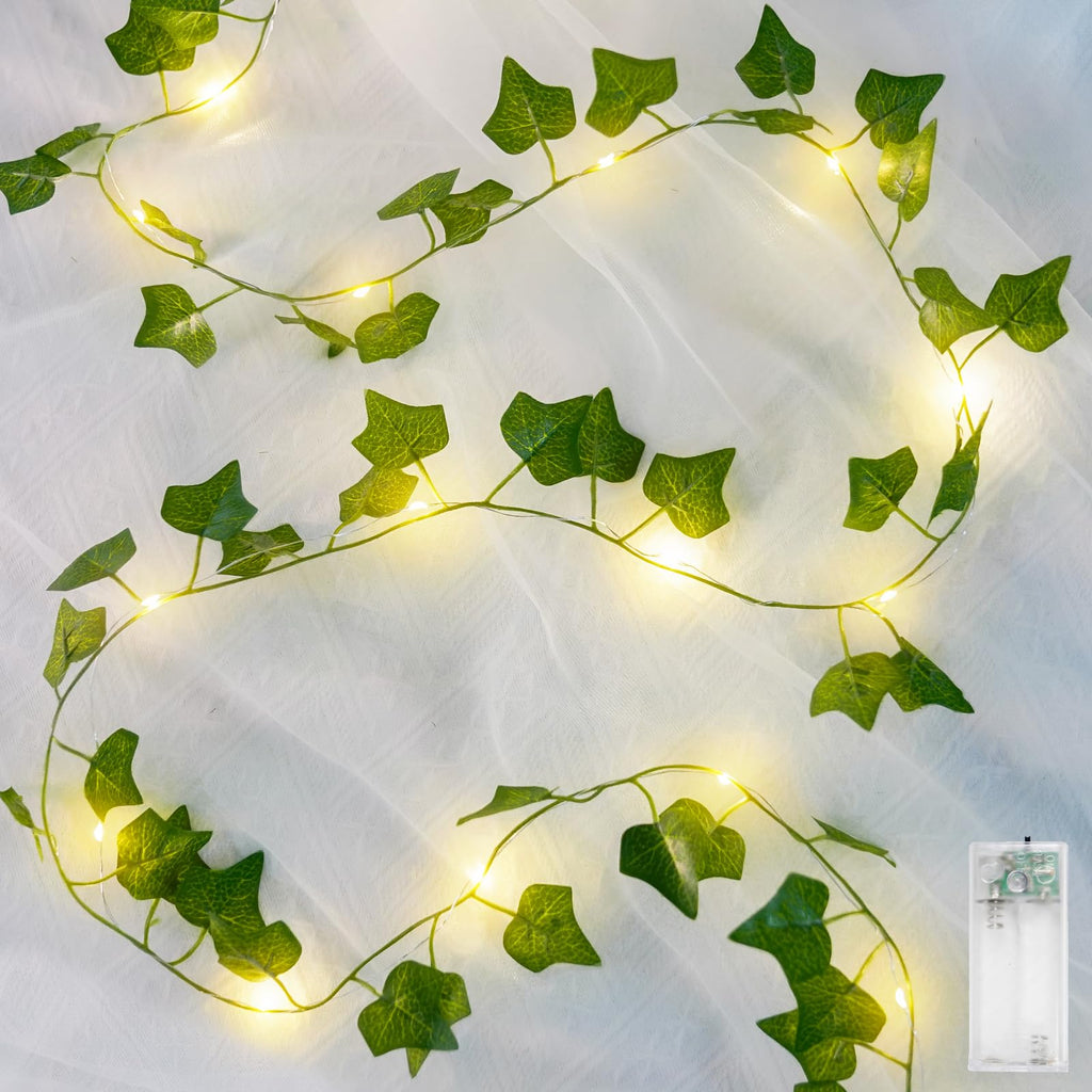 suddus Fake Vines with Eucalyptus Leaf String Lights, 6.56ft 20 LED Fairy Lights with Timer, Fall Garland Lights Battery Operated for Bedroom, Wall, Party, Garden, Harvest, Thanksgiving Decor