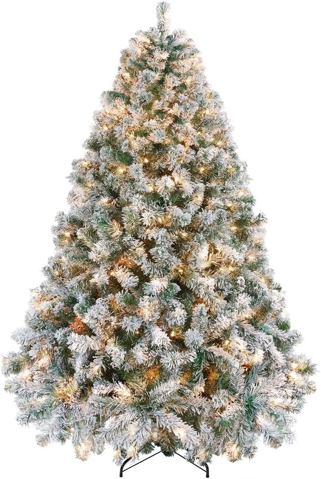 Yaheetech 6ft Pre-Lit Snow Flocked Artificial Christmas Tree, 250 Lights