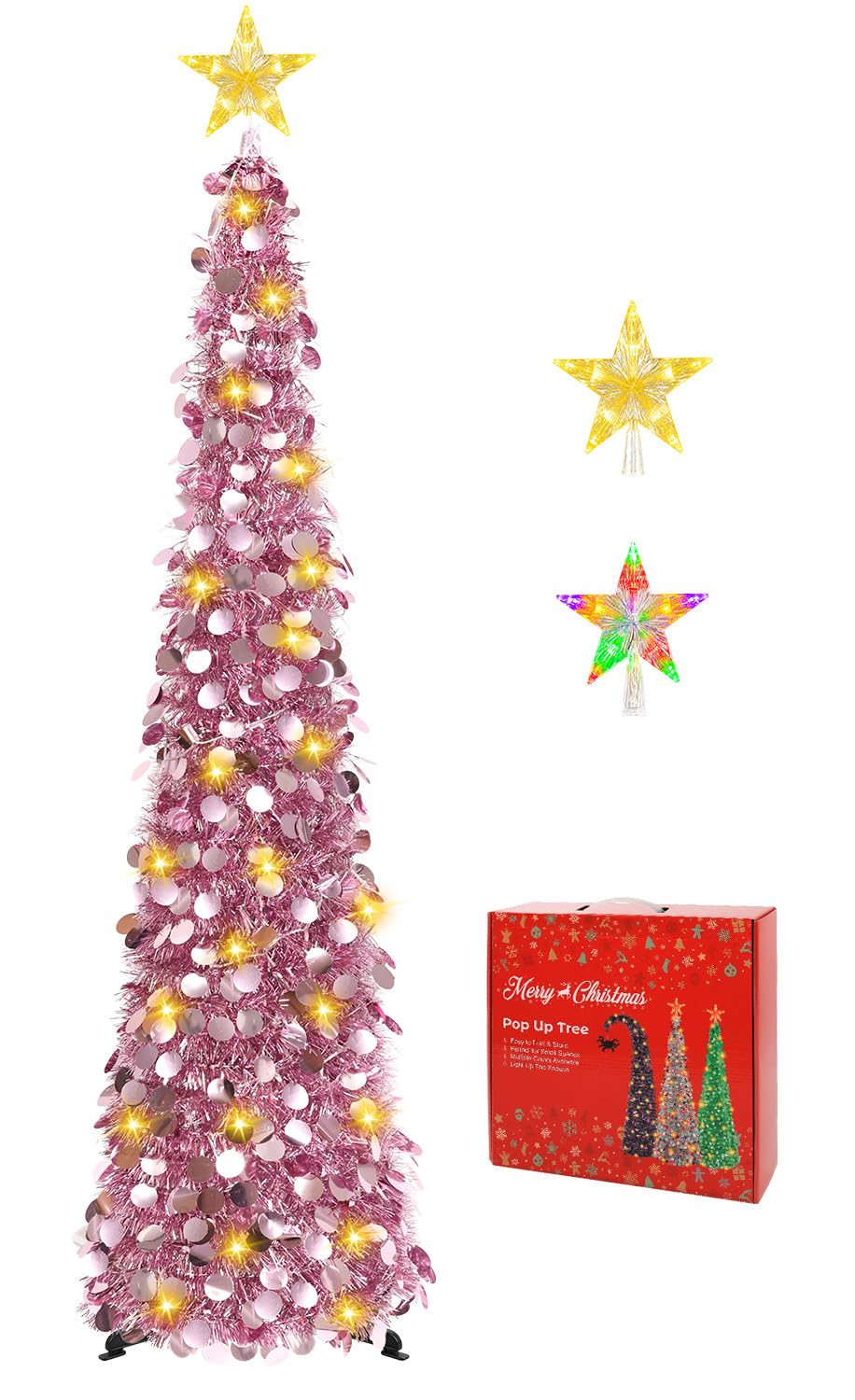 5FT Pop Up Christmas Tree with Lighted Top Star for Christmas Decorations