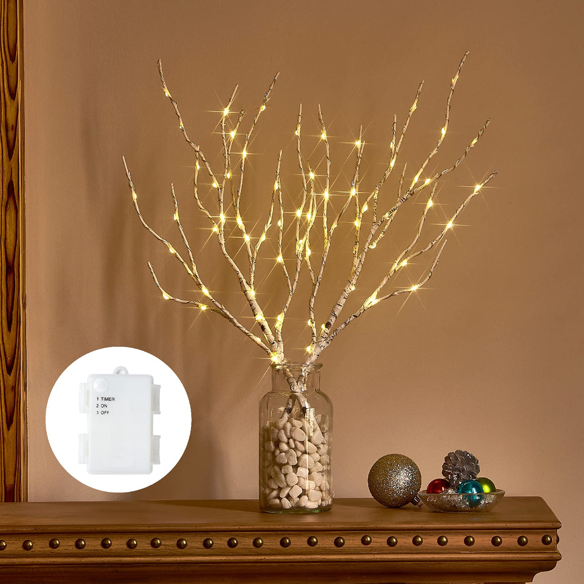 Birchlitland Lighted Brown Branches 32IN 100 LED with Timer Battery Operated, Artificial Tree Branch with Warm,Willow Branch Lights for Home Bedroom Fireplace Christmas Holiday Decoration
