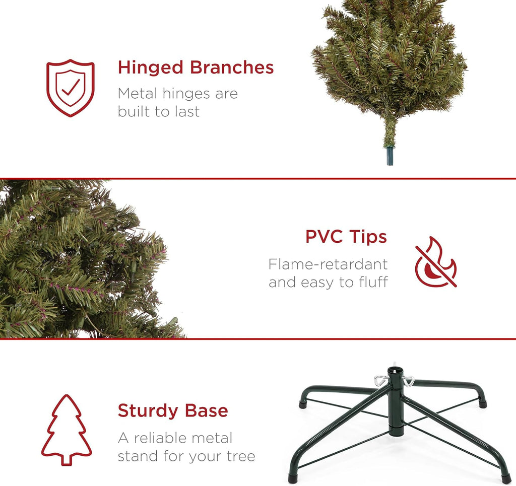 Best Choice Products Artificial Christmas Tree, 7.5ft Premium Unlit Realistic Spruce Holiday Décor w/Dense Branches, Easy Assembly, Metal Base