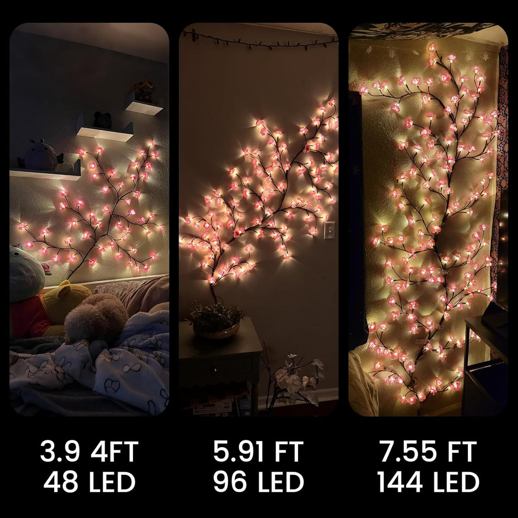 Cherry Blossom Lights with Bendable Tree Branches for Bedroom Wall Decor