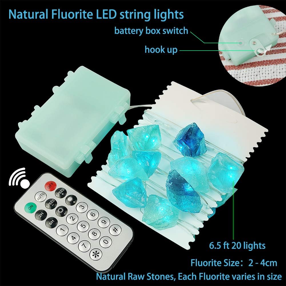 BOHON Natural Fluorite String Lights Battery Operated with Remote Timer