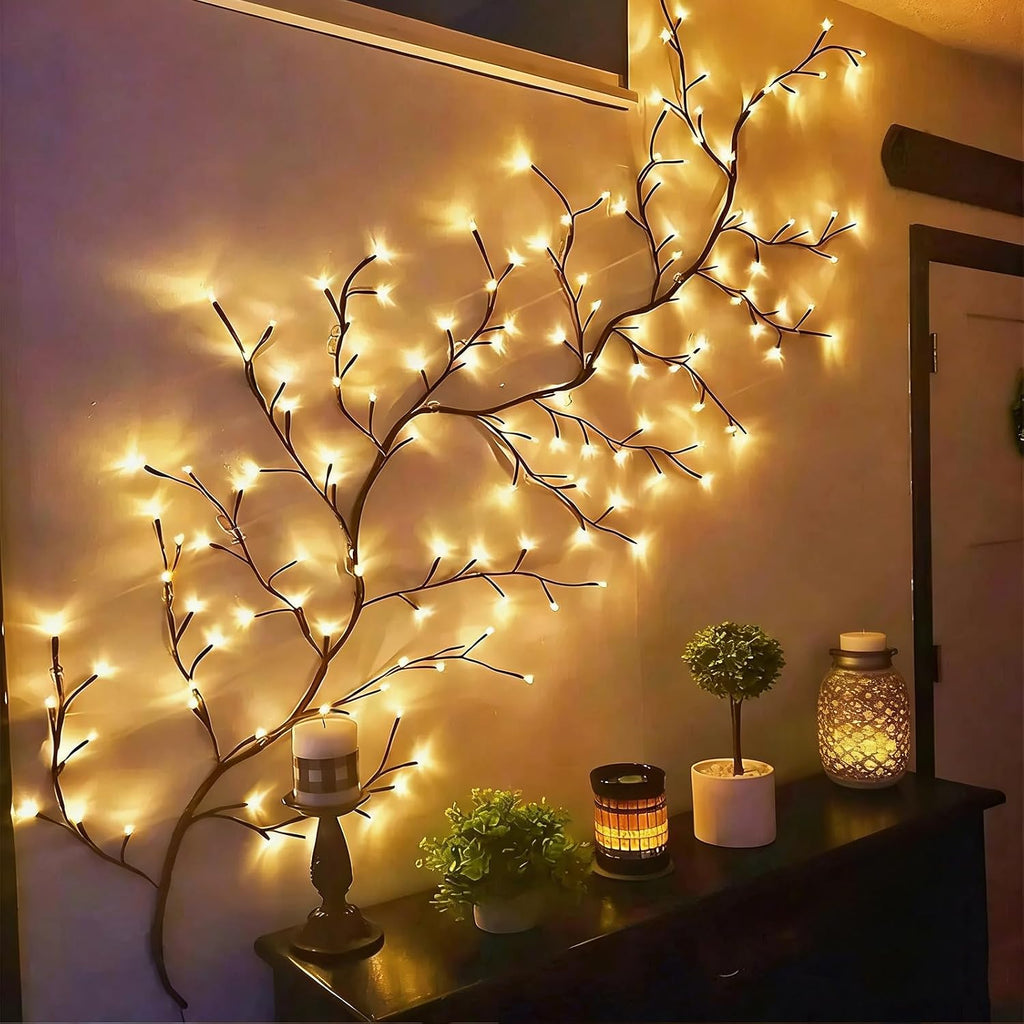 Bare Lamp LED Tree Branch Lights for Wall, Enchanted Willow Vine Lights for Bedroom, 72 Flower String Lights Decor and USB Powered,8 Lighting Modes for Indoor Window Wedding Decor (63in)