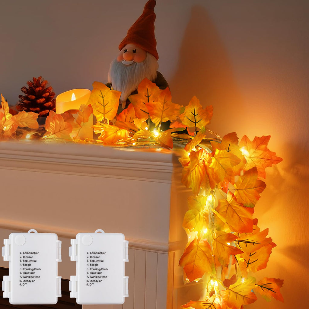 8 Modes & Timer Fall Decor Garland with Lights, 14.7ft/40LED String Lights