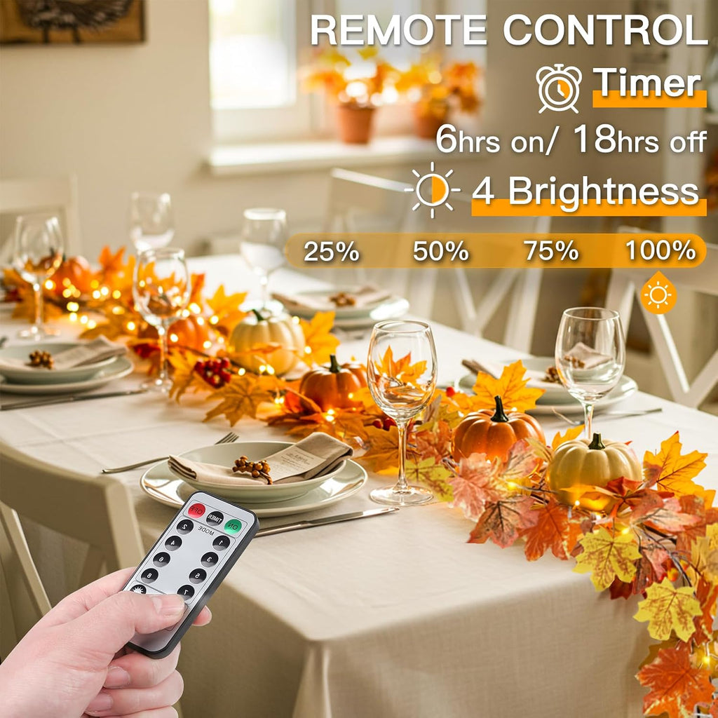 suddus 20 LED Fall Leaves Garland with Lights Battery Operated Timer Yellow