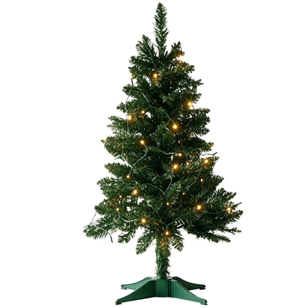 3FT Pink Mini Christmas Tree with Lights - Hinged Small Artificial Xmas Tree - Includes 50 LED String Light, 160 Tips Dense Branches & Detachable Stand - Pink Christmas Decoration Tree for Holiday