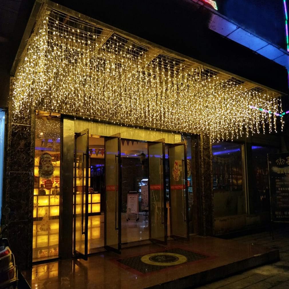 GTSYDING LED Icicle Lights, 96 LEDs 13FT 8 Modes Curtain Extendable Fairy Christmas Ceiling Dangling Hanging Twinkle Memory Lights for Outdoor Indoor Decorations (Warm White, 4M)