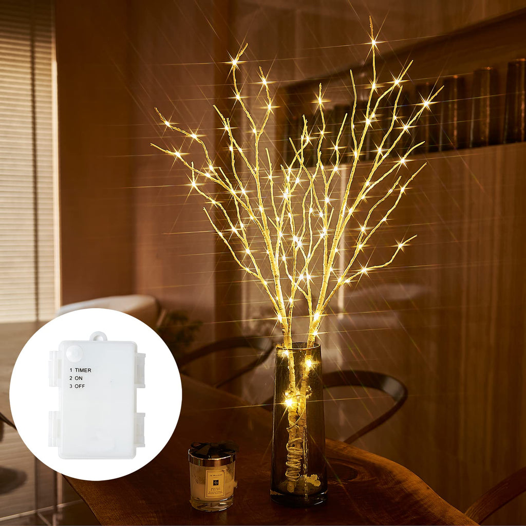 Birchlitland Lighted Brown Branches 32IN 100 LED with Timer Battery Operated, Artificial Tree Branch with Warm,Willow Branch Lights for Home Bedroom Fireplace Christmas Holiday Decoration